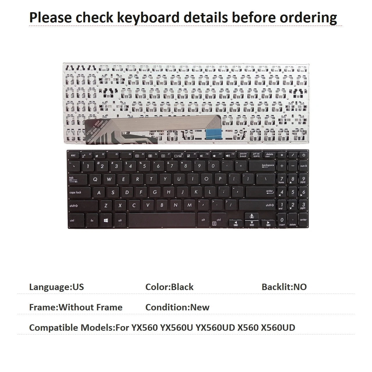 New US Russian Language  Keyboard For ASUS YX560 YX560U YX560UD X560 X560UD Notebook PC Replacement Keyboard ASUS laptop repair parts
