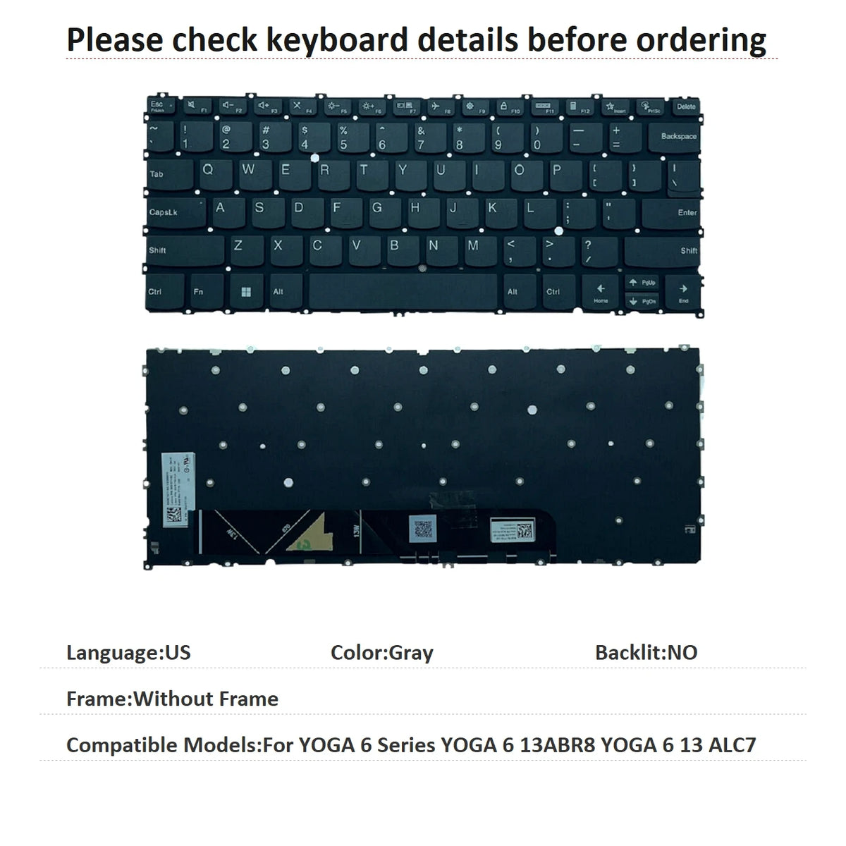 New US Language  Backlit Keyboard For Lenovo YOGA 6 Series YOGA 6 13ABR8 YOGA 6 13 ALC7 PT3S-USE Lenovo laptop repair parts