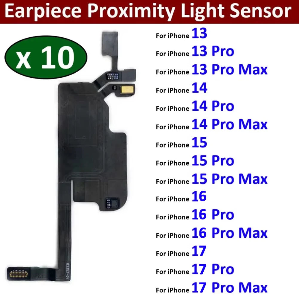 10Pcs, Earpiece Proximity Light Sensor Face Recognition Function Ribbon Flex Cable For IPhone 13 14 15 16 17 Pro Max Plus Mini iPhone phone repair parts