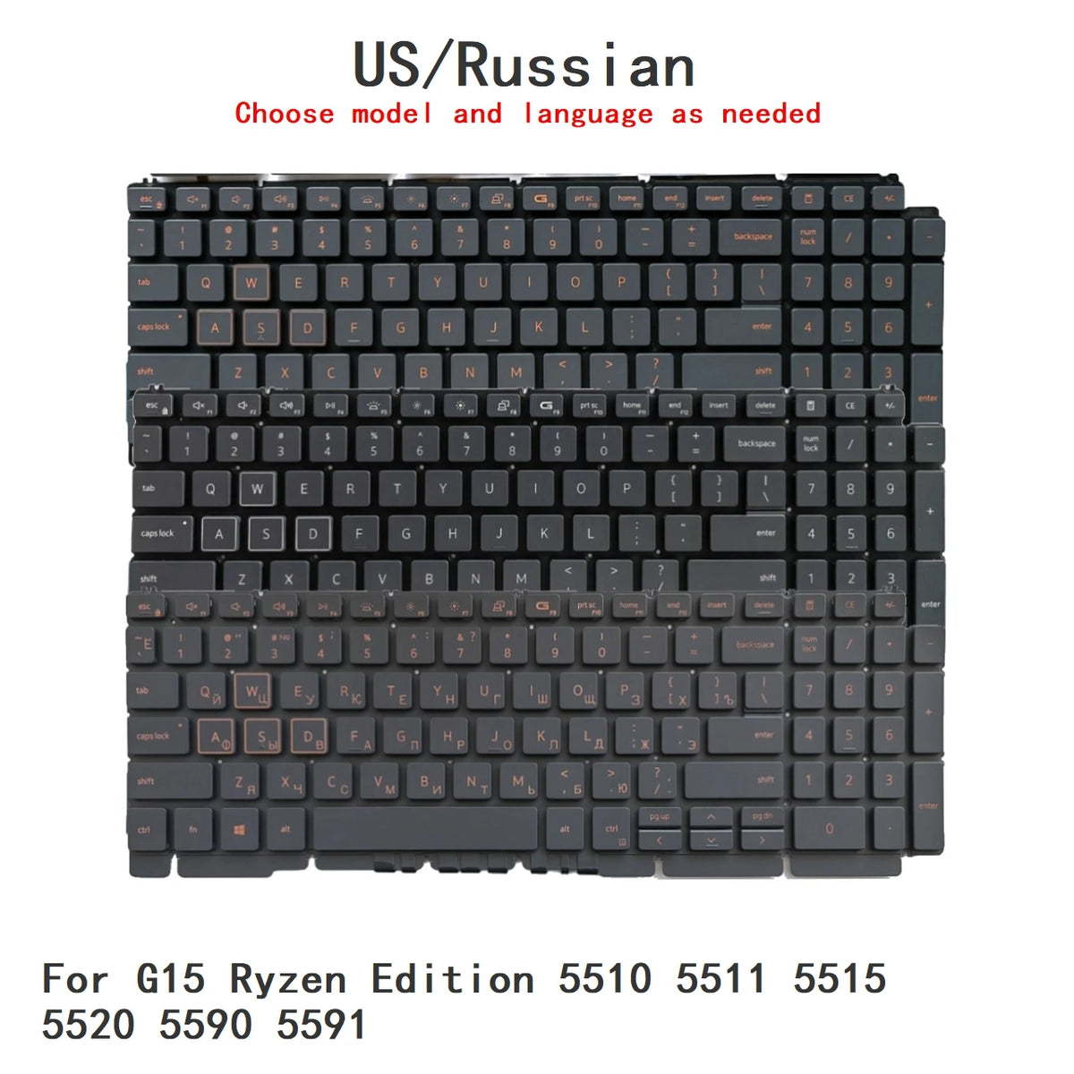 New US Russian Language  RGB Keyboard For Dell G15 Ryzen Edition 5510 5511 5515 5520 5590 5591 Notebook PC Replacement KeyboardDell laptop repair parts