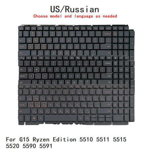 New US Russian Language  RGB Keyboard For Dell G15 Ryzen Edition 5510 5511 5515 5520 5590 5591 Notebook PC Replacement KeyboardDell laptop repair parts