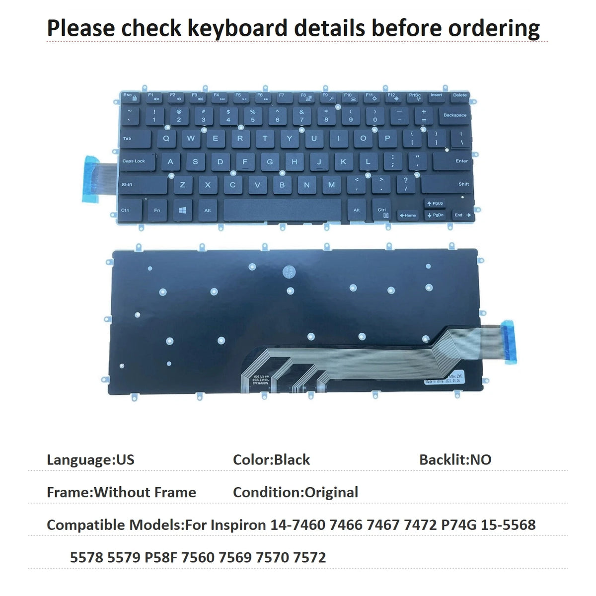 US RU SP BR Backlit Keyboard For Dell Inspiron 14-7460 7466 7467 7472 P74G 15-5568 5578 5579 P58F 7560 7569 7570 7572Dell laptop repair parts