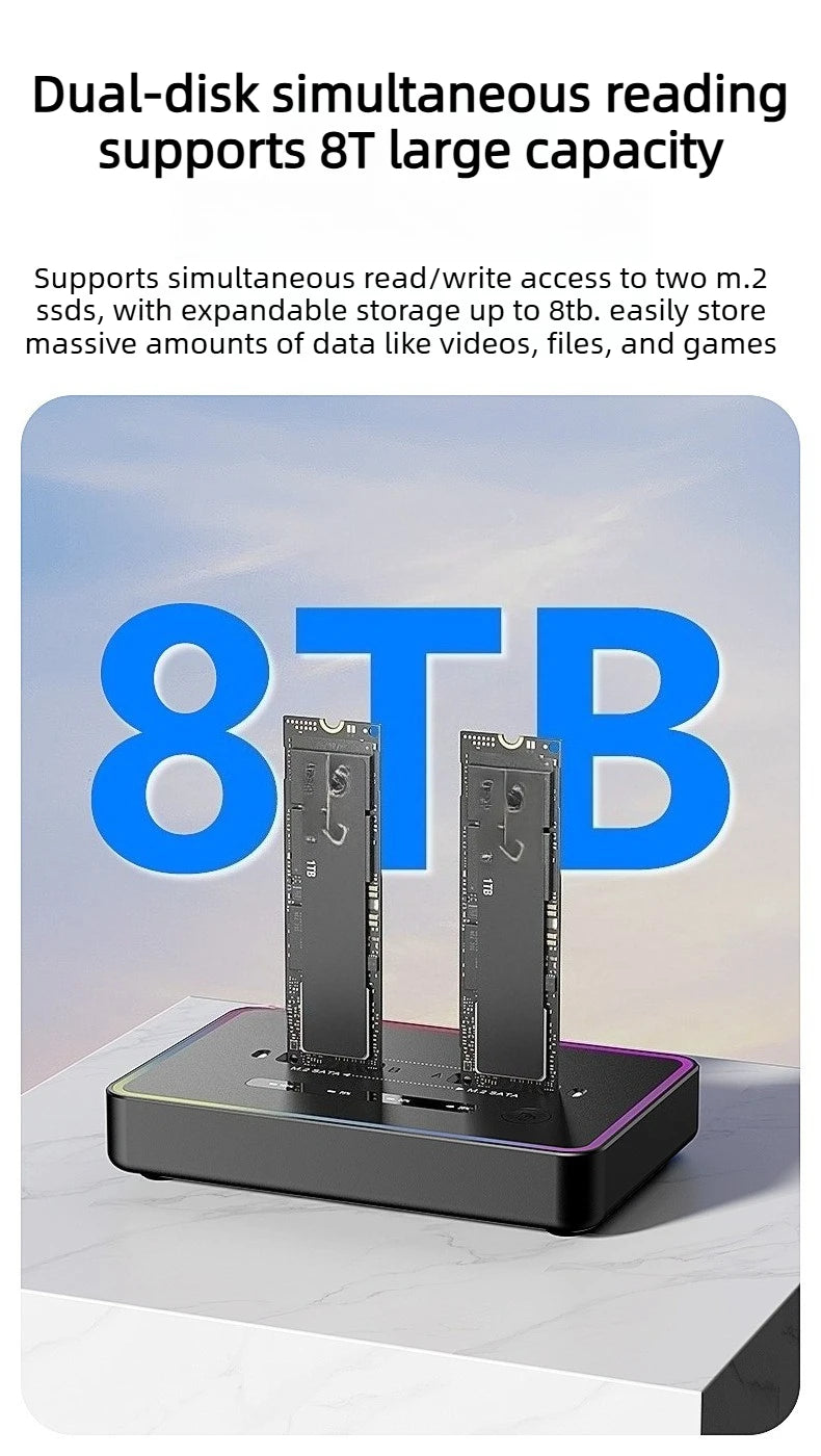 Dual Protocol m.2 ssd case Ssd Docking Station Type C USB 20Gbps offline clone  for PCIe NVME SATA 2 dual bay SSD enclosure Laptop Accessories