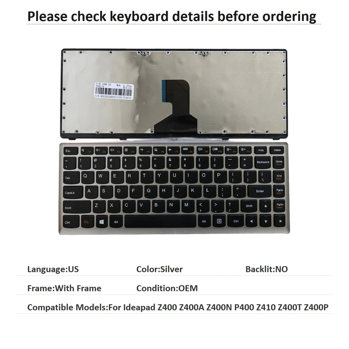 New US Language  Keyboard For Lenovo Ideapad Z400 Z400A Z400N P400 Z410 Z400T Z400P Notebook PC Replacement Keyboard Lenovo laptop repair parts