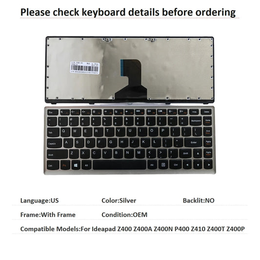 New US Language  Keyboard For Lenovo Ideapad Z400 Z400A Z400N P400 Z410 Z400T Z400P Notebook PC Replacement Keyboard Lenovo laptop repair parts