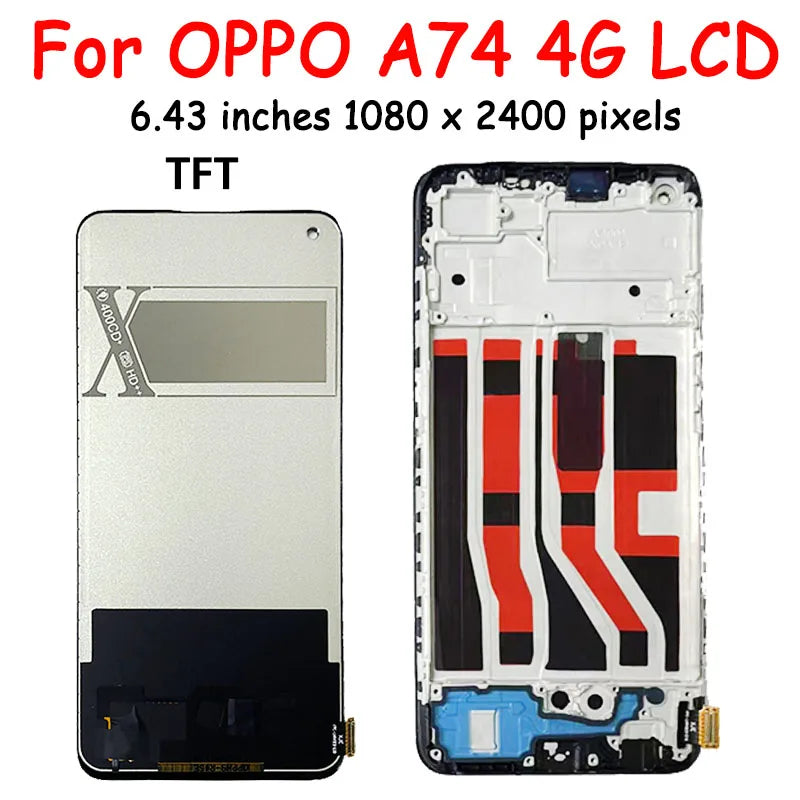 6.43" New AMOLED For OPPO A74 4G CPH2219 LCD Touch Screen Digitizer Assemby Replacement For OPPO A74 4G Display With Frame  Oppo phone repair parts
