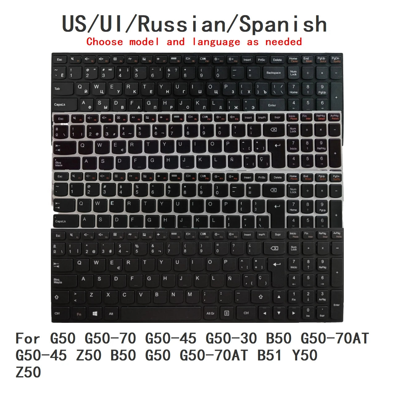 US UI Russian Spanish Backlit Keyboard For Lenovo G50 G50-70 G50-45 G50-30 B50 G50-70AT G50-45 Z50 B50 G50 G50-70AT B51 Y50 Z50 Lenovo laptop repair parts
