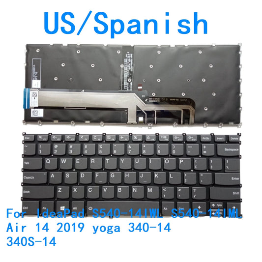 New US Spanish Language  Backlit Keyboard For Lenovo IdeaPad S540-14IWL S540-14IML Air 14 2019 yoga 340-14 340S-14 Lenovo laptop repair parts