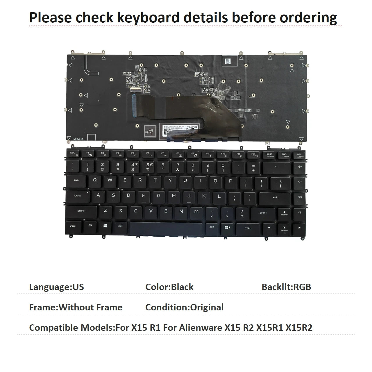 New US Language  RGB Backlit Keyboard For Dell X15 R1 For Alienware X15 R2 X15R1 X15R2 Notebook PC Replacement KeyboardDell laptop repair parts