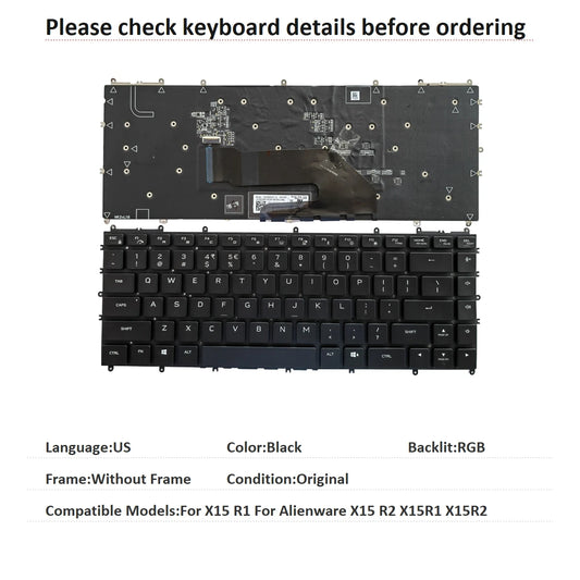 New US Language  RGB Backlit Keyboard For Dell X15 R1 For Alienware X15 R2 X15R1 X15R2 Notebook PC Replacement KeyboardDell laptop repair parts