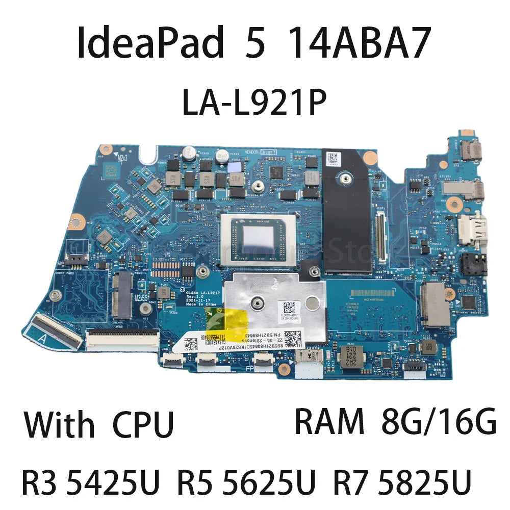 Laptop Motherboard For Lenovo IdeaPad 5 14ABA7 LA-L921P With CPU R3 5425U R5 5625U R7 5825U RAM 8G/16G 5B21H89644 Lenovo laptop repair parts
