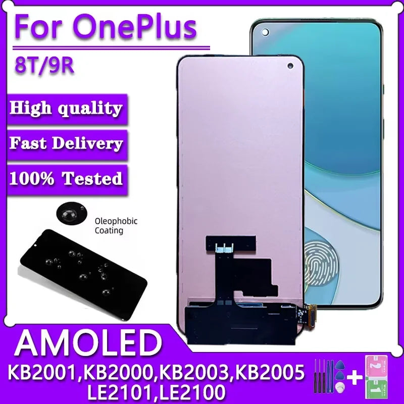 6.55"New For Oneplus 8T 9R KB2001 KB2000 LCD Touch Digitizer For 1+8T 1+9R LE2101 LE2100 Display Replacement  OnePlus phone repair parts