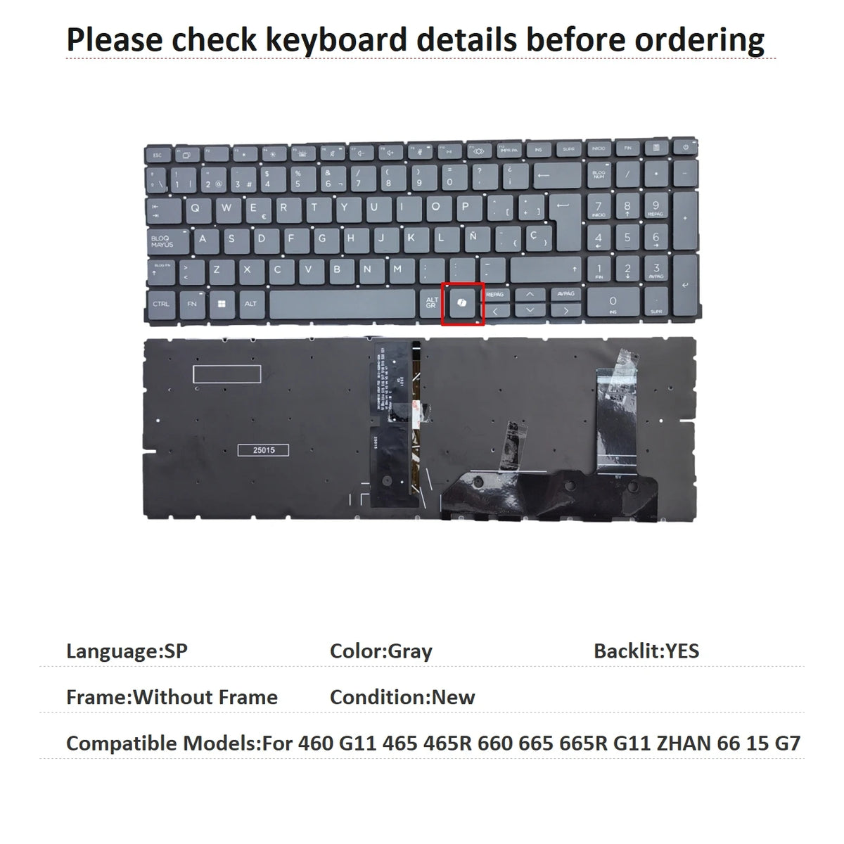 New US Spanish Latin UK Language  Backlit Keyboard For HP 460 G11 465 465R 660 665 665R G11 ZHAN 66 15 G7 Replacement Keyboard  HP laptop repair parts
