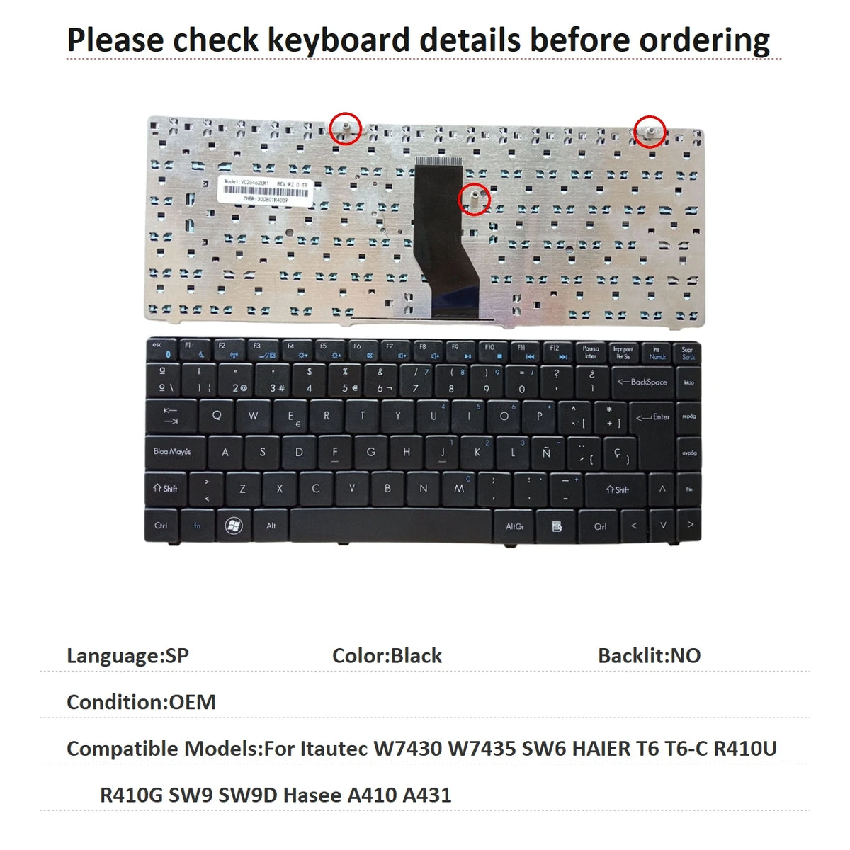 New US Spanish Language  Keyboard For HASEE Itautec W7430 W7435 SW6 HAIER T6 T6-C R410U R410G SW9 SW9D Hasee A410 A431