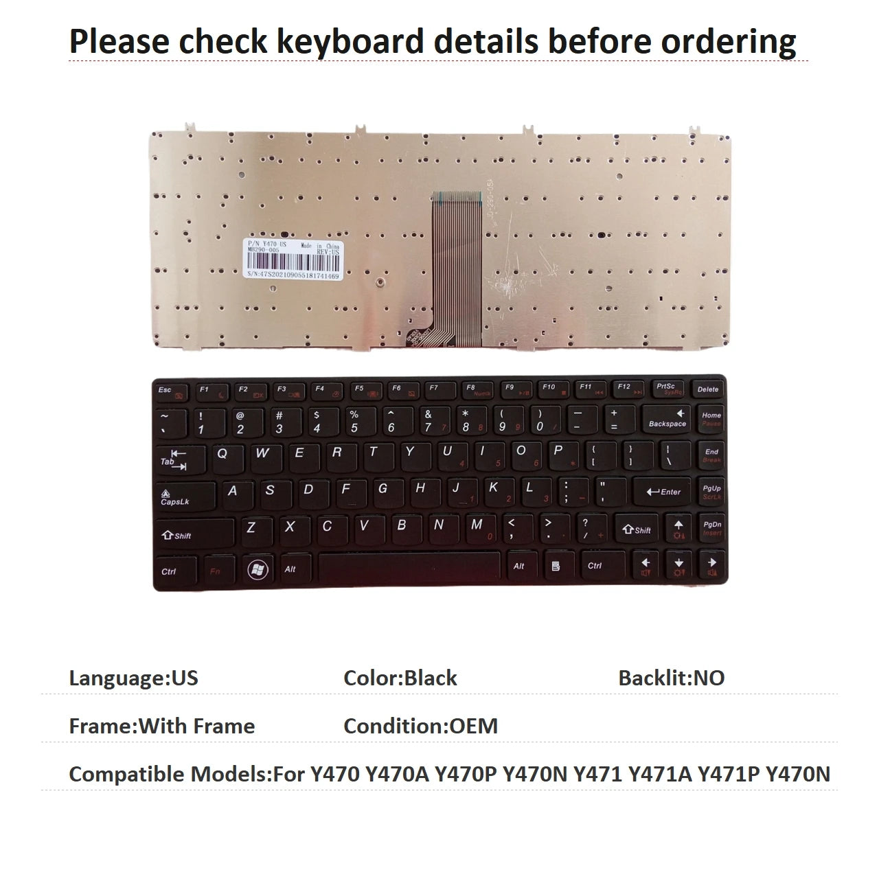 New US Spanish Language  Keyboard For Lenovo Y470 Y470A Y470P Y470N Y471 Y471A Y471P Y470N Notebook PC Replacement Keyboard Lenovo laptop repair parts