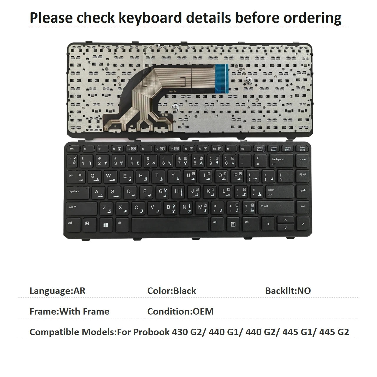 New US Russian Spanish Arab Language  Backlit Keyboard For HP Probook 430 G2/ 440 G1/ 440 G2/ 445 G1/ 445 G2  HP laptop repair parts