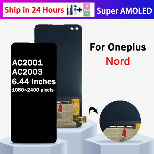Super AMOLED For OnePlus Nord 5G LCD Display Touch Screen Digitizer Assembly 1+Nord 5G AC2001, AC2003 Display Frame  OnePlus phone repair parts