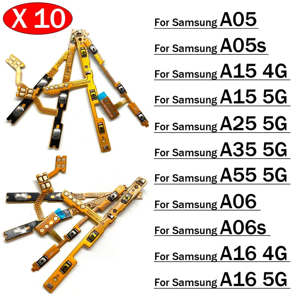 10Pcs, Power On Off Volume Side Button Flex Cable For Samsung A05 A05s A06 A06s A15 A16 A25 A35 A55 4G 5G Replacement Parts Samsung phone repair parts