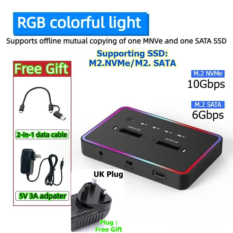 Dual Protocol m.2 ssd case Ssd Docking Station Type C USB 20Gbps offline clone  for PCIe NVME SATA 2 dual bay SSD enclosure Laptop Accessories