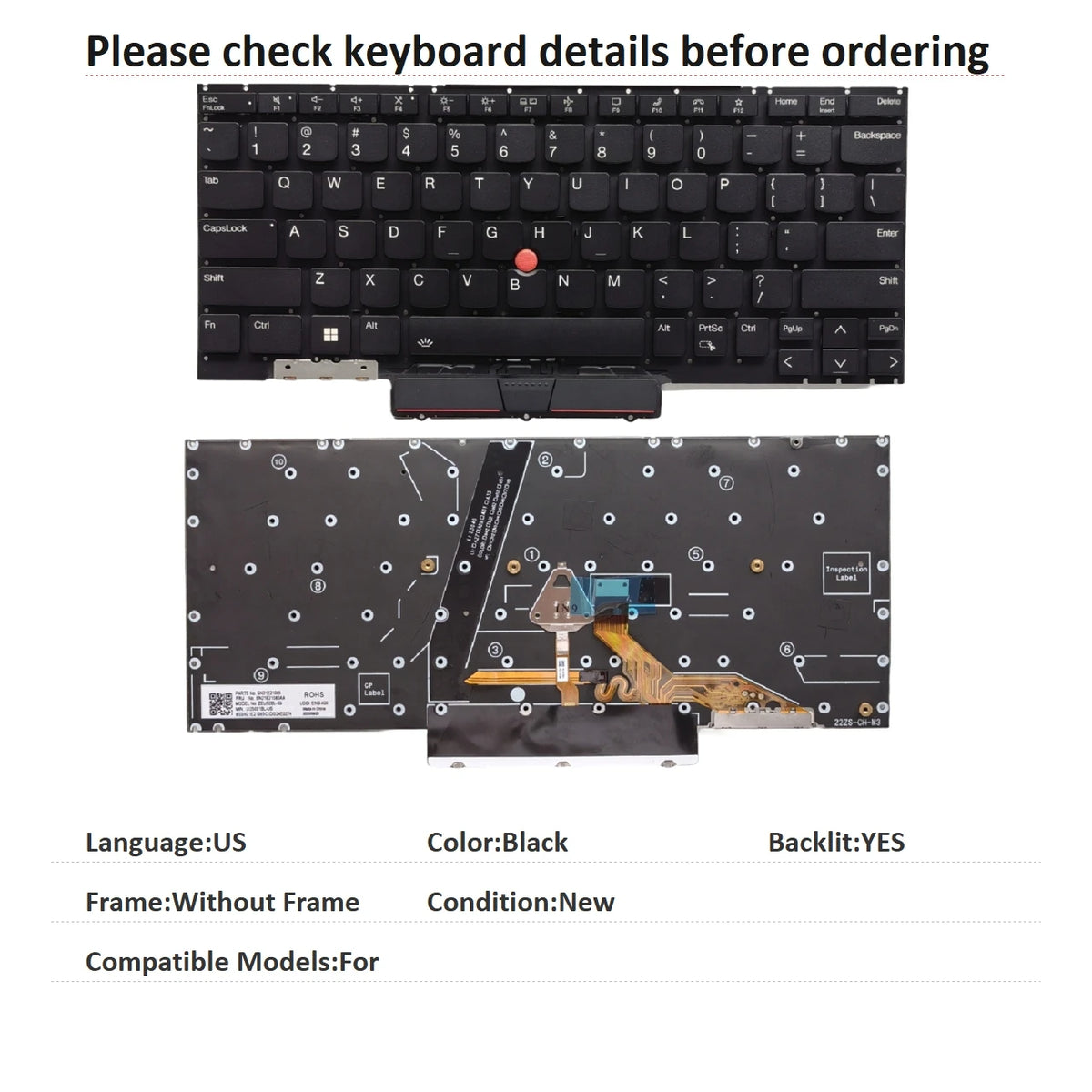 New US Language  Backlit Keyboard For Lenovo Thinkpad X1 NANO GEN2 Notebook PC Replacement Keyboard Lenovo laptop repair parts