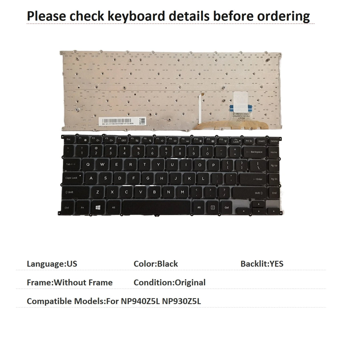 New US Language  Backlit Keyboard For Samsung NP940Z5L NP930Z5L Notebook PC Replacement Keyboard SAMSUNG laptop repair parts