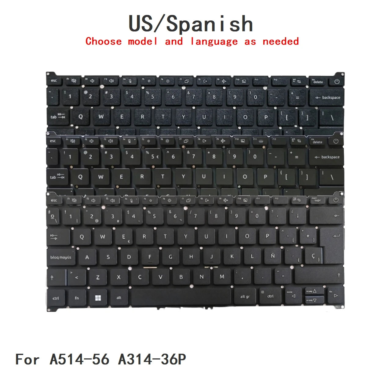 New US Spanish Language  Backlit Keyboard For Acer A514-56 A314-36P Notebook PC Replacement Keyboard  ACER laptop repair parts