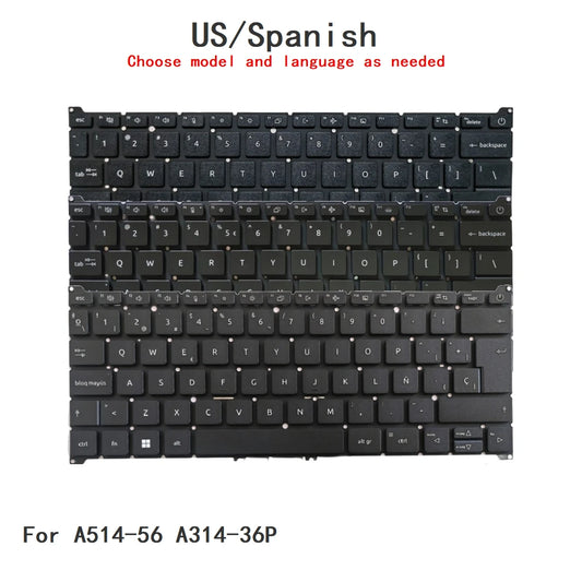 New US Spanish Language  Backlit Keyboard For Acer A514-56 A314-36P Notebook PC Replacement Keyboard  ACER laptop repair parts