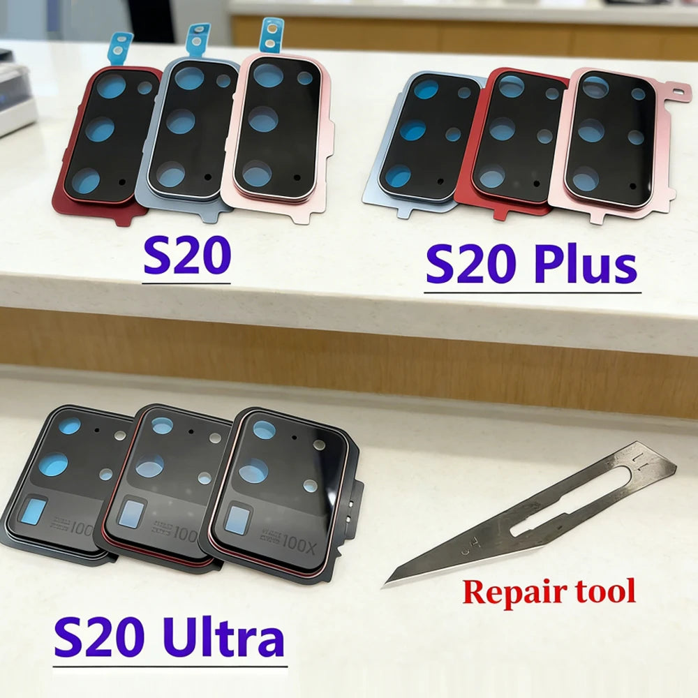New Rear Camera Glass Lens Cover With Frame Holder with Sticker For Samsung S20 Plus S20 Ultra Replacement Parts Samsung phone repair parts