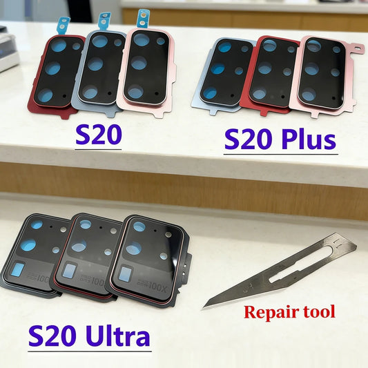 New Rear Camera Glass Lens Cover With Frame Holder with Sticker For Samsung S20 Plus S20 Ultra Replacement Parts Samsung phone repair parts
