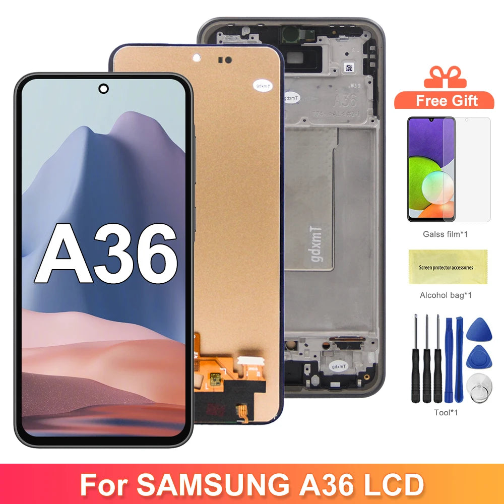 For Samsung A36 5G LCD Display Touch Screen Digitizer with Frame Compatible with SM-A366E, SM-A366B, SSM-A366U Assembly Samsung phone repair parts