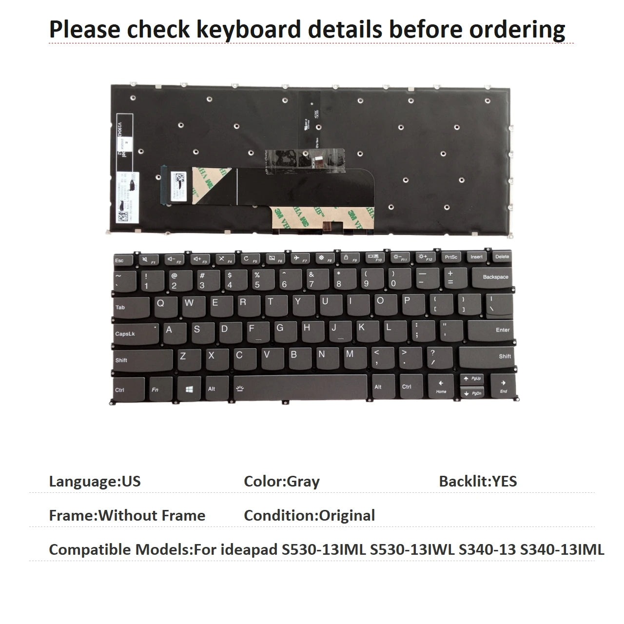New US Language  Backlit Keyboard For Lenovo ideapad S530-13IML S530-13IWL S340-13 S340-13IML Notebook PC Replacement Keyboard Lenovo laptop repair parts