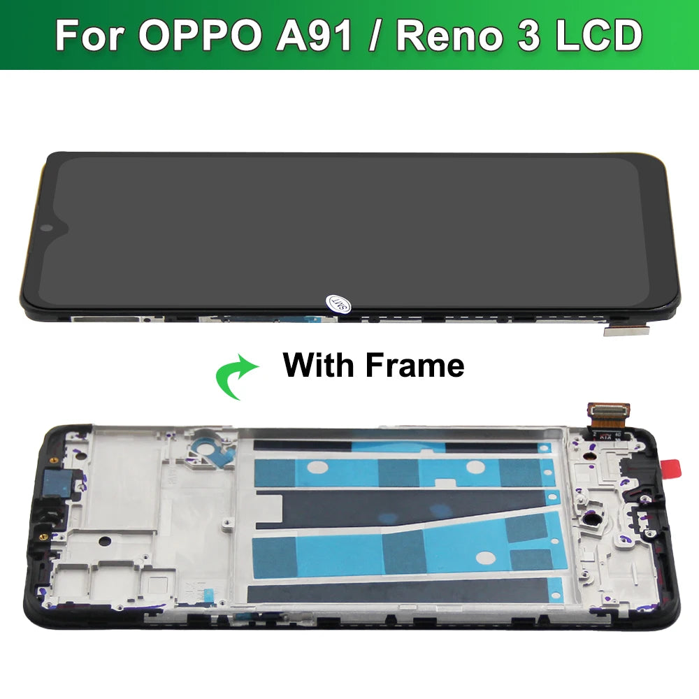 Reno 3 OPPO Reno3 CPH2043 Display Screen with Frame, for Oppo A91 CPH2001 CPH2021 Lcd Display Digital Touch Screen Assembly OPPO phone repair parts