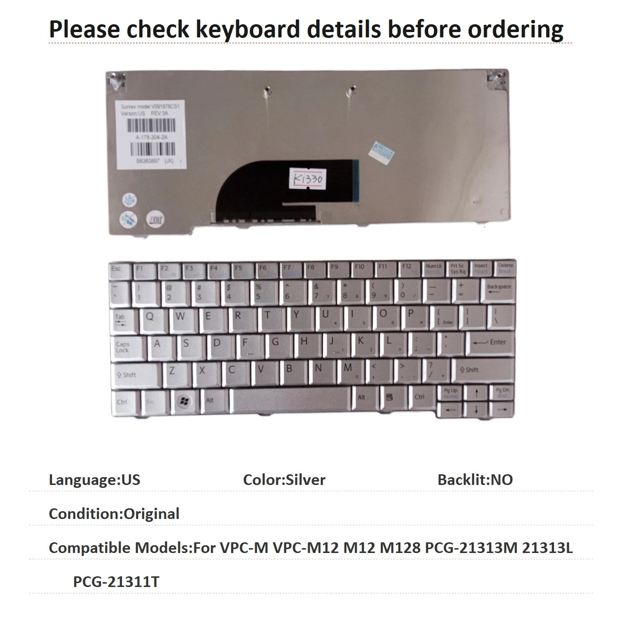 New US Language  Keyboard For Sony VPC-M VPC-M12 M12 M128 PCG-21313M 21313L PCG-21311T Notebook PC Replacement Keyboard SONY laptop repair parts