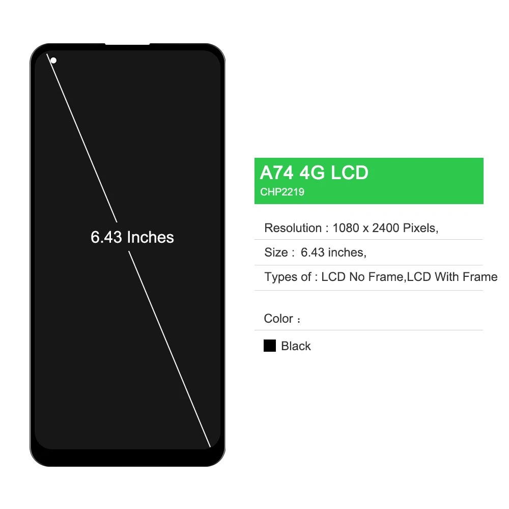 6.43" Screen Assembly for Oppo A74 CHP2219 Lcd Display Digital Touch Screen with Frame for Oppo A74 Screen Replacement OPPO phone repair parts