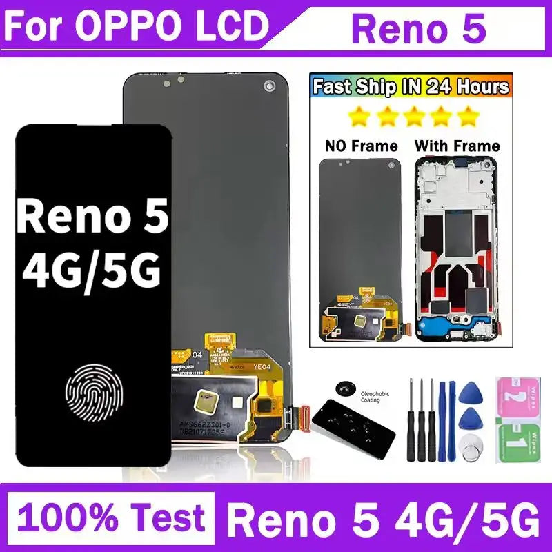 Reno 5 Display Screen For Oppo Reno5 4G CPH2159 Display Screen Touch Panel Digitizer For Reno5 5G CPH2145 Display Fingerprint Oppo phone repair parts Realme phone repair parts