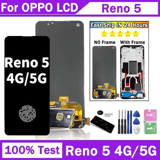 Reno 5 Display Screen For Oppo Reno5 4G CPH2159 Display Screen Touch Panel Digitizer For Reno5 5G CPH2145 Display Fingerprint Oppo phone repair parts Realme phone repair parts