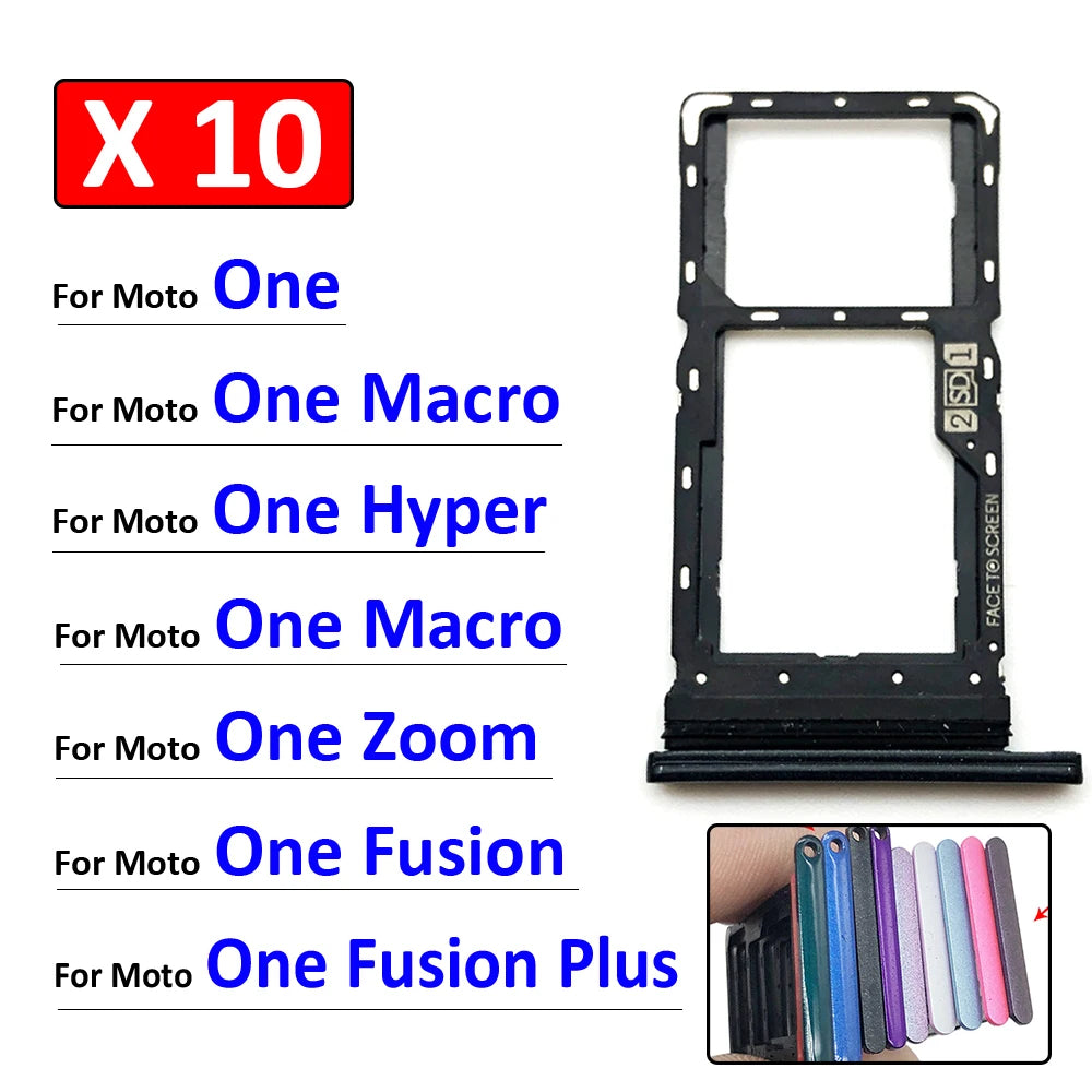 10Pcs,  SiM Tray For Motorola Moto One Macro Action Zoom Hyper Fusion Plus SIM Card Tray Slot Holder Replacement Parts Motorola phone repair parts