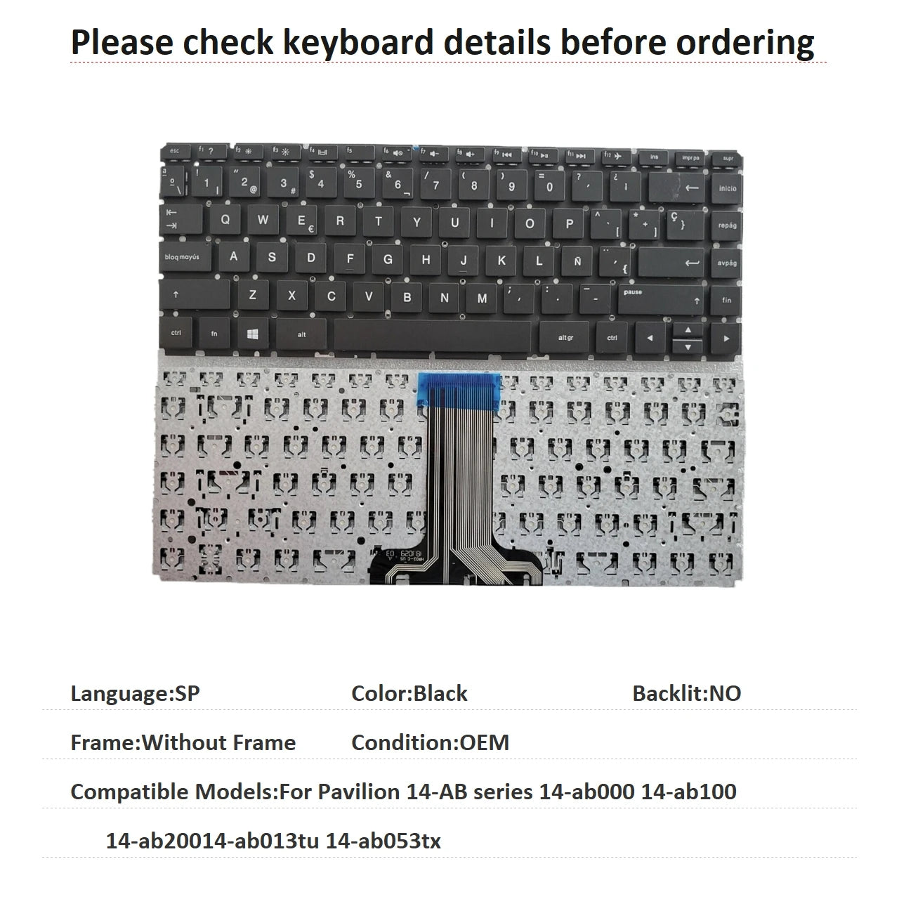 New US Spanish Latin Language  Backlit Keyboard For HP Pavilion 14-AB series 14-ab000 14-ab100 14-ab20014-ab013tu 14-ab053tx  HP laptop repair parts