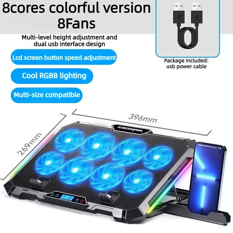 Dual USB 4000RPM 14"-17.3" 12quiet fans Ice Notebook laptop Gaming Cooling Stand Foldable Variable speed Cooler LED Light Fan