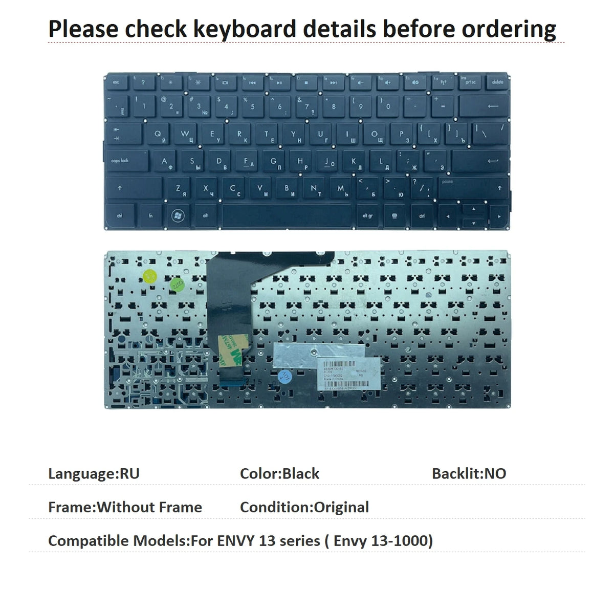 New US Russian Spanish Latin Language  Keyboard For HP ENVY 13 series ( Envy 13-1000) Replacement Keyboard AESP6U00110  HP laptop repair parts