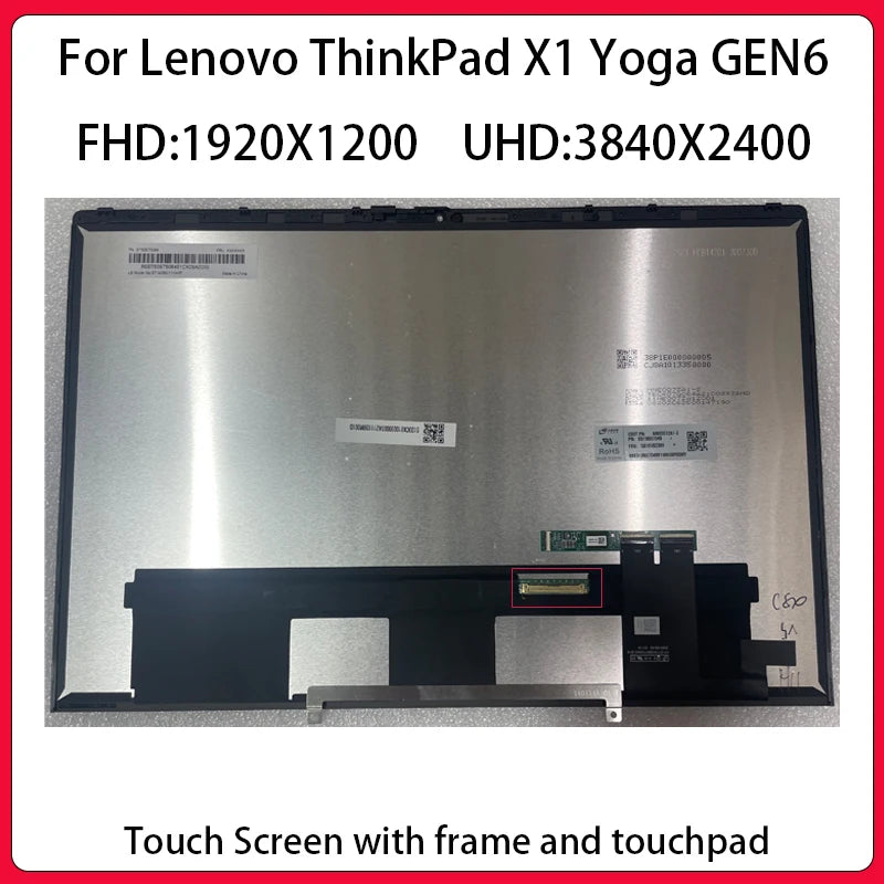 For Lenovo ThinkPad X1 Yoga 6th Gen6 Touch Screen WQXGA 3840/2400 40pin WUXGA 1920/1200 EDP 30PIN X1 Yoga 6 GEN LCD Assembly Lenovo laptop repair parts