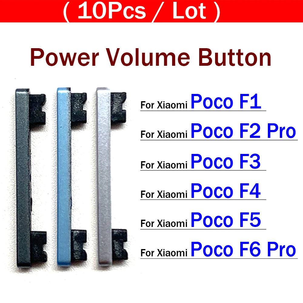 10Pcs/Lot, Side Keys Power and Volume Buttons For Xiaomi Poco F1 F2 Pro F3 F4 5G Replacement Parts  Xiaomi  Xiao mi phone repair parts
