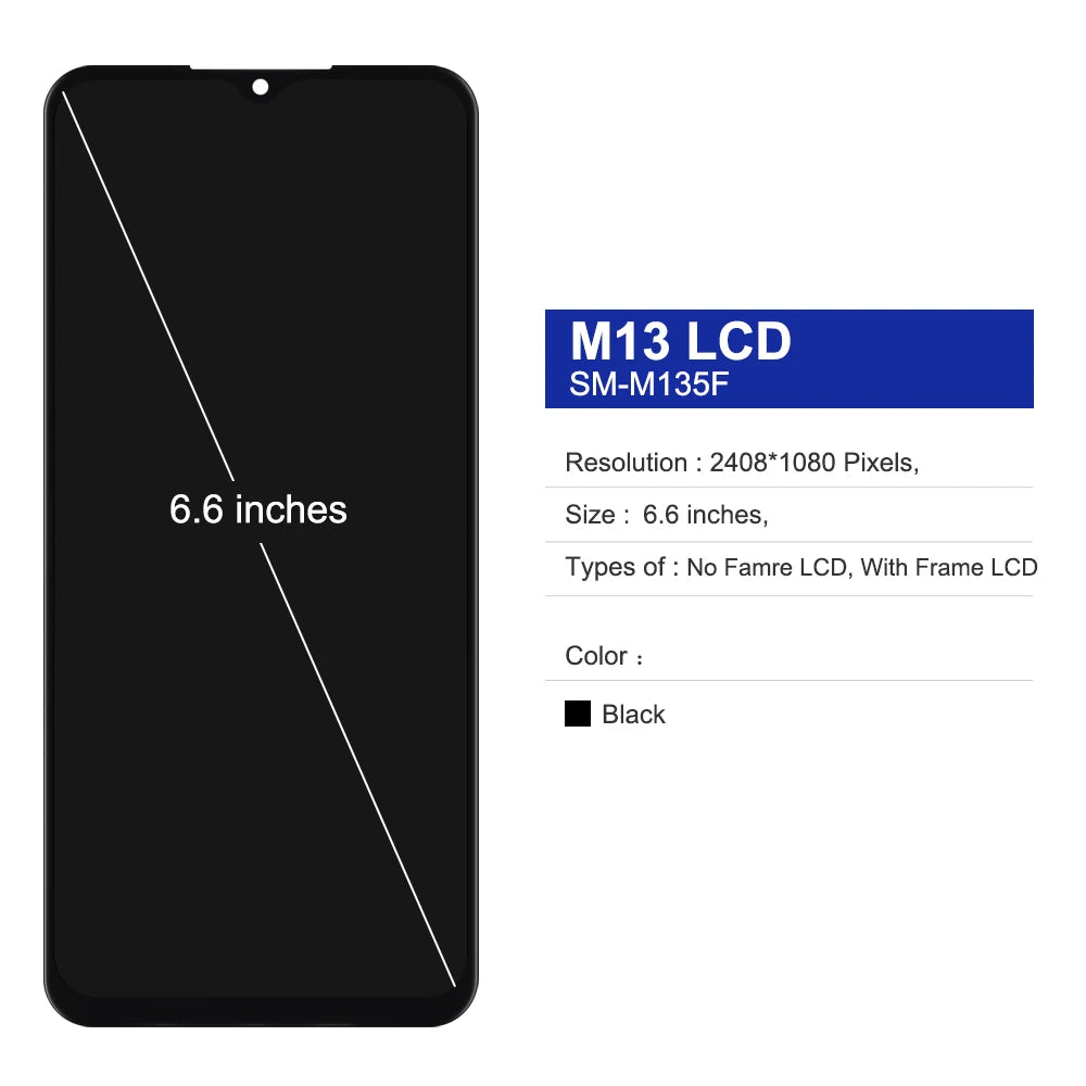 AMOLED For Samsung Galaxy M13 M135 LCD Display Touch Screen Digitizer Assembly with Frame,for Samsung M135 SM-M135F Replacement Samsung phone repair parts