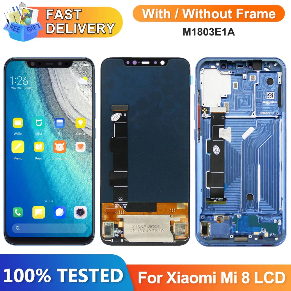 6.21" Mi 8 Display Screen Replacement, for Xiaomi Mi 8 Mi8 M1803E1A Lcd Display Digital Touch Screen With Frame Replacement Xiaomi phone repair parts