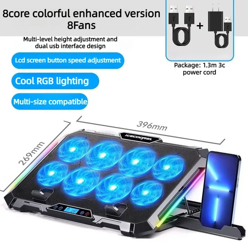 Dual USB 4000RPM 14"-17.3" 12quiet fans Ice Notebook laptop Gaming Cooling Stand Foldable Variable speed Cooler LED Light Fan