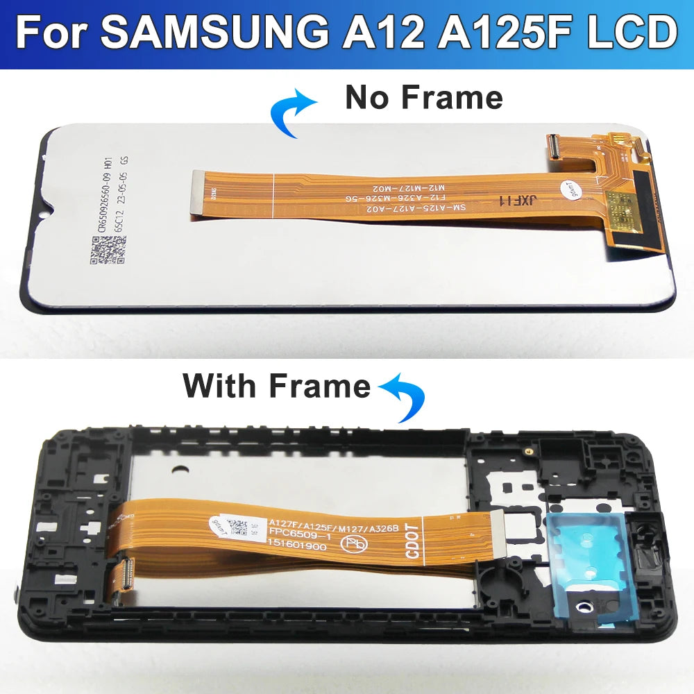 6.5'' A12 Display Screen with Frame, for Samsung Galaxy A12 A125 A125F Lcd Display Touch Screen Digitizer Assembly Replacement Samsung phone repair parts