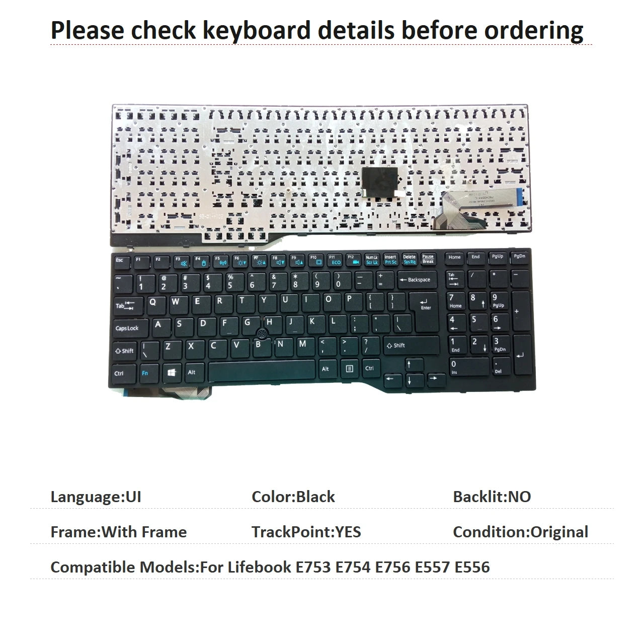 New UI Language  Keyboard For Fujitsu Lifebook E753 E754 E756 E557 E556 Notebook PC Replacement Keyboard