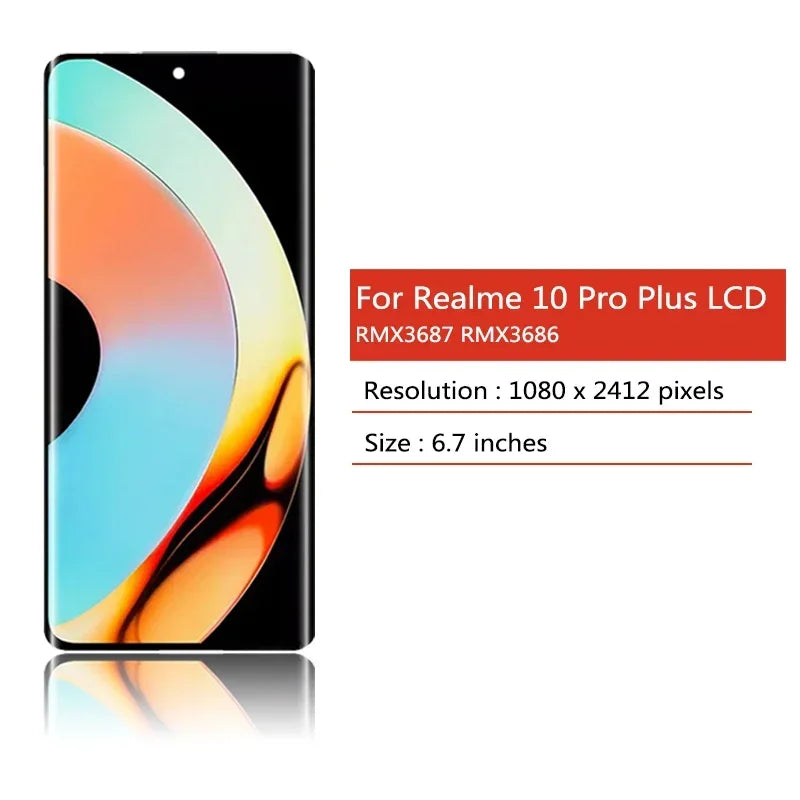 6.7“AMOLED For Realme 10 Pro Plus LCD Display Touch Screen Digitizer For Realme 10 Pro+ RMX3687 RMX3686 Display  Oppo phone repair parts