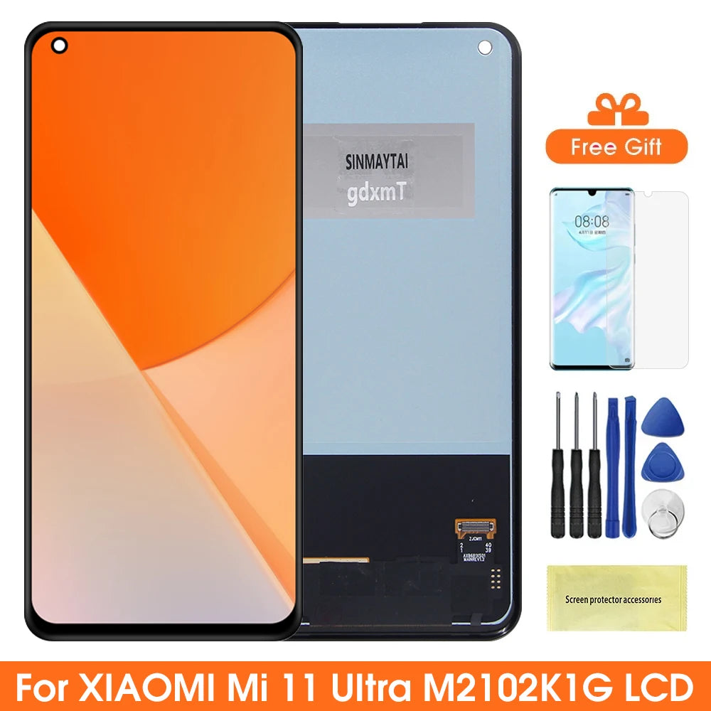 For Xiaomi Mi 11 Ultra Mi11 Ultra M2102K1G M2102K1C LCD Display Touch Screen Digitizer Assembly Replacement Parts 100% Tested Xiaomi phone repair parts