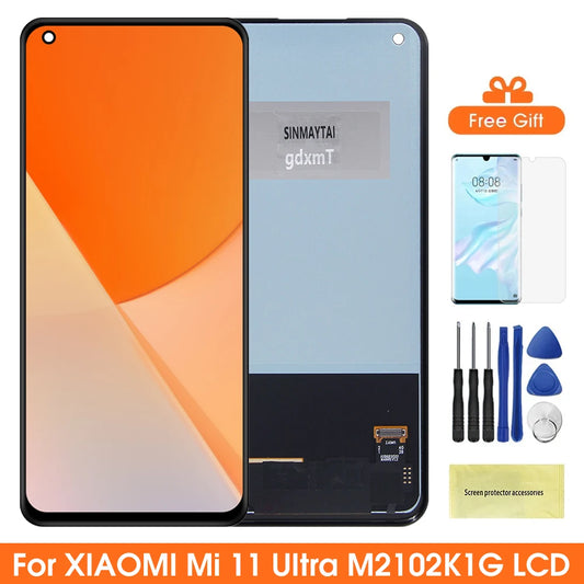 For Xiaomi Mi 11 Ultra Mi11 Ultra M2102K1G M2102K1C LCD Display Touch Screen Digitizer Assembly Replacement Parts 100% Tested Xiaomi phone repair parts
